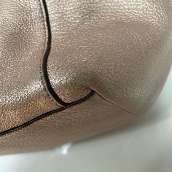 COACH Metallic Rose Gold Pebble Leather Exotic Python Trim Ava Tote Bag - Picture 7 of 15